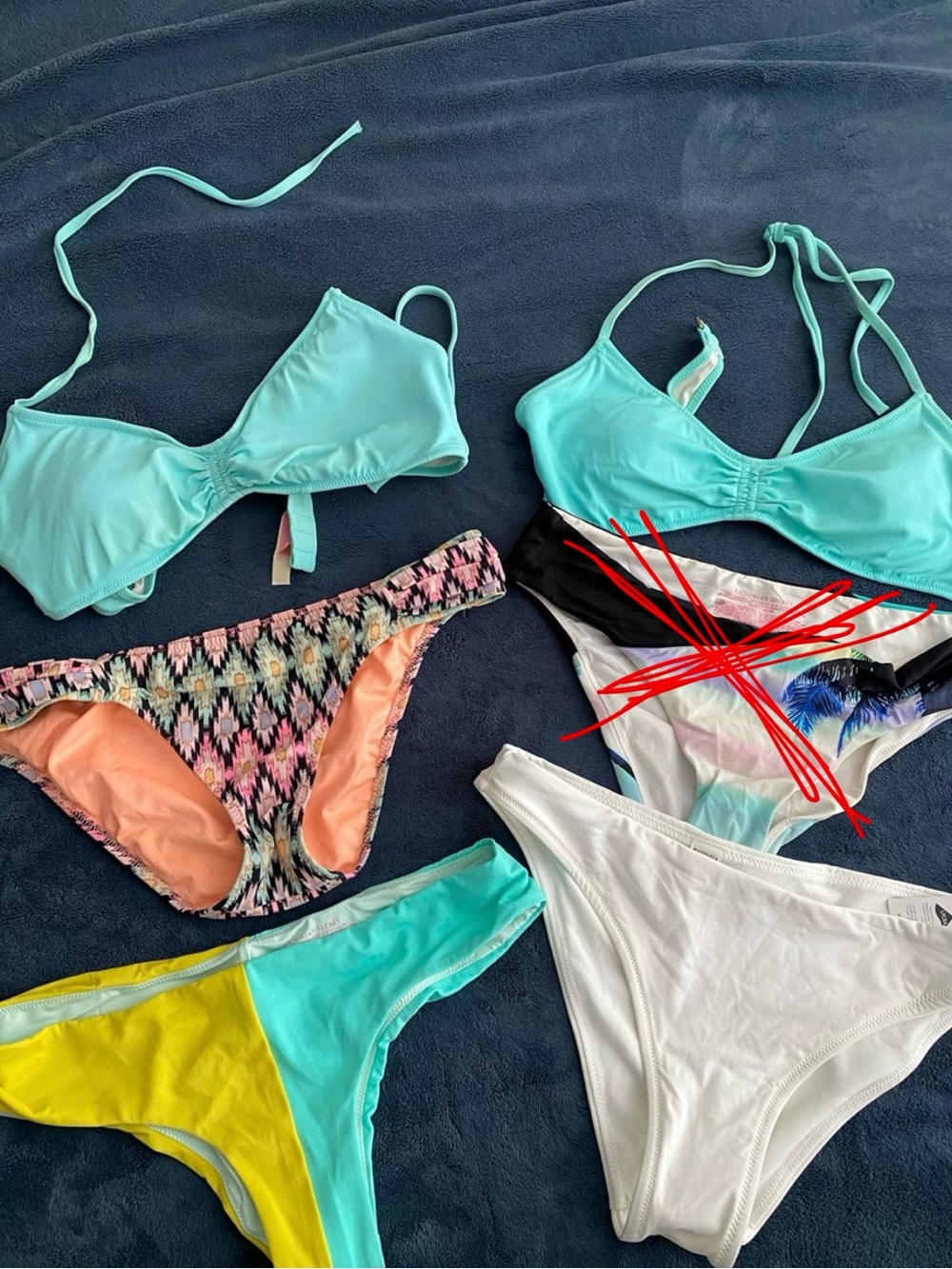 Victoria's Secret Bikini Tops with Mixed Print and Solid Bottoms - Summer Bundle